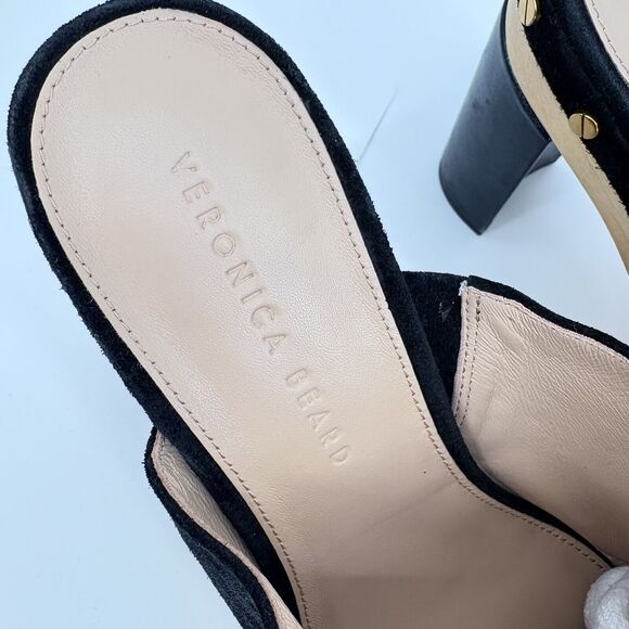 Veronica Beard Grita Black Suede Studded Heeled mules Slip On Clogs Size 9M - Picture 14 of 14